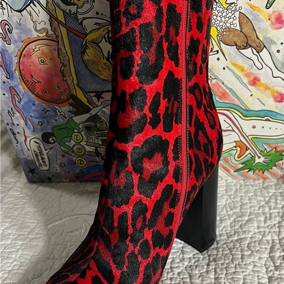 Jeffrey Campbell Siren-3F Calf Hair Pointed Ankle Boot in Red Cheetah Print - Picture 3 of 7